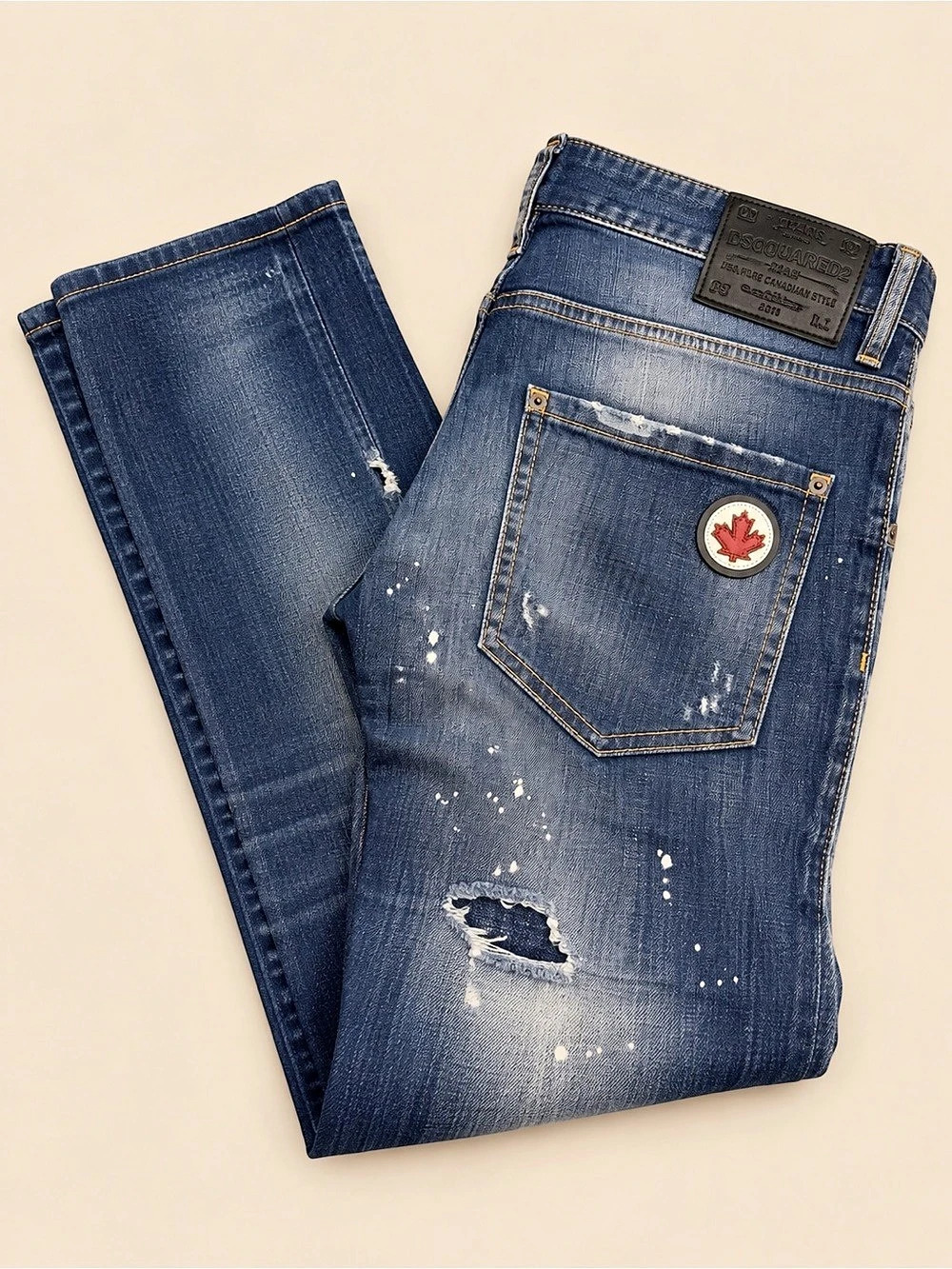 DSQUARED2 Men’s Distressed Paint Splatter Jeans Size 50 Made in Italy